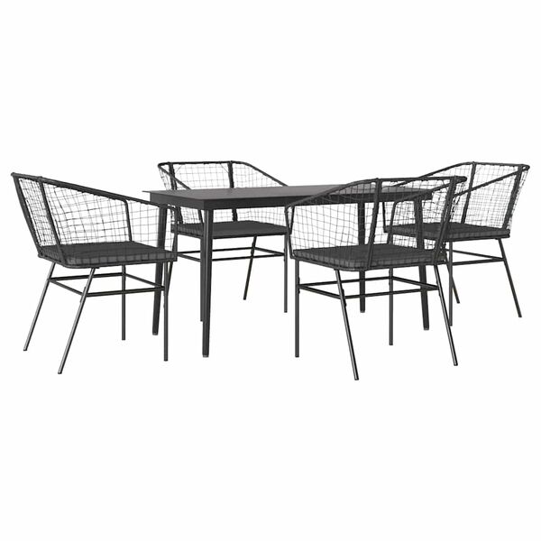 vidaXL 5-tlg. Garten-Essgruppe mit Kissen Schwarz Poly Rattan Glas