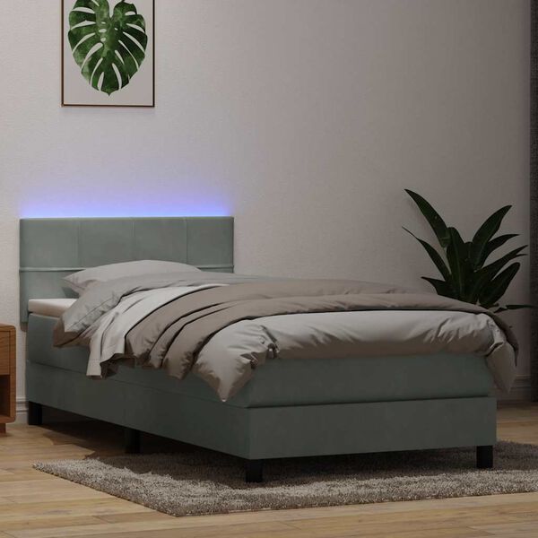vidaXL Boxspringbett mit Matratze & LED Hellgrau 100x220 cm Samt