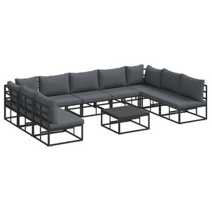 vidaXL Gartensofa-set mit Kissen 10 pcs Schwarz Aluminium