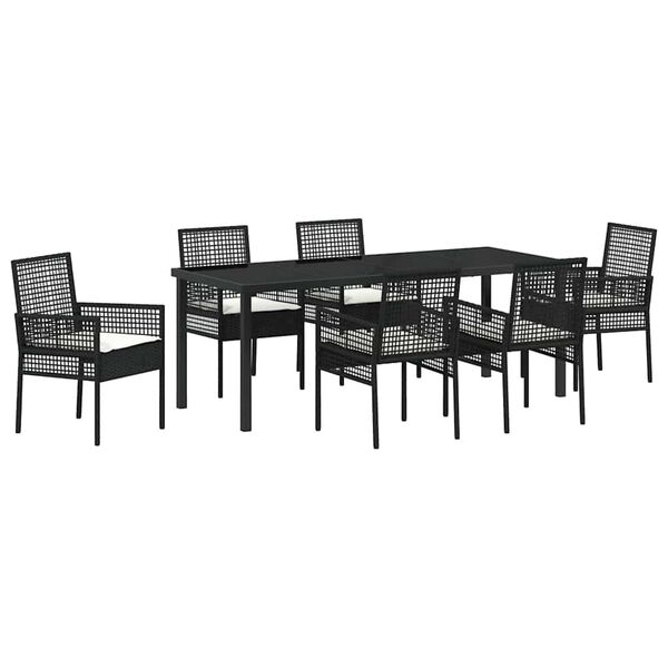 vidaXL Garten Essgruppe mit Kissen 7 pcs Schwarz Poly-Rattan