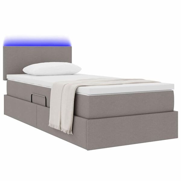vidaXL Bett mit Stauraum und LED mit Matratze Taupe 90 x 200 cm Stoff