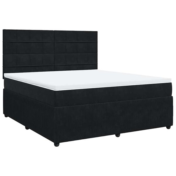 vidaXL Boxspringbett mit Matratze Schwarz 180x200 cm Samt