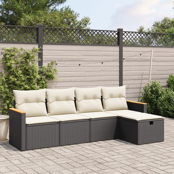 vidaXL 5-tlg. Garten-Sofagarnitur mit Kissen Schwarz Poly Rattan