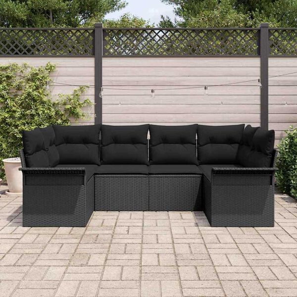 vidaXL Garten-Sofa-Set mit Kissen 6 pcs Schwarz Poly Rattan