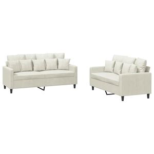 vidaXL 2-tlg. Sofagarnitur mit Kissen Creme Samt