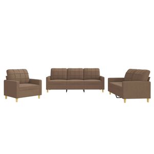 vidaXL 3-tlg. Sofagarnitur mit Kissen Braun Stoff