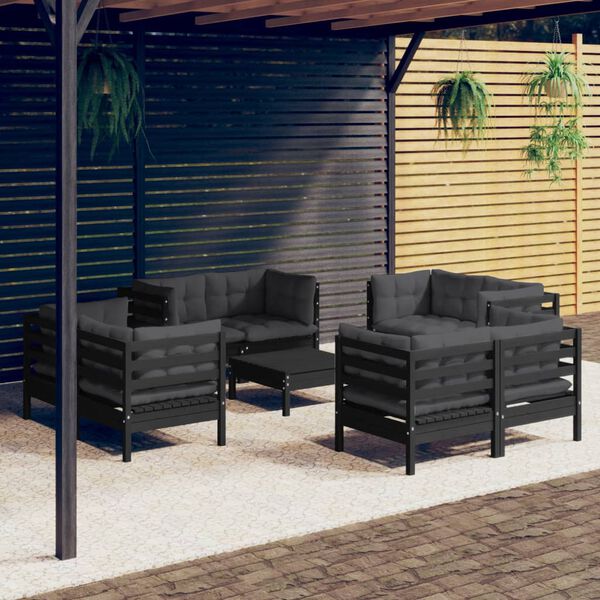 vidaXL 9-tlg. Garten-Lounge-Set mit Anthrazit Kissen Kiefernholz
