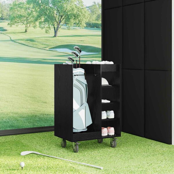 vidaXL Golf Schrank Mit Rad Uni Schwarz Eichen-Optik 65 x 45 x 98 cm