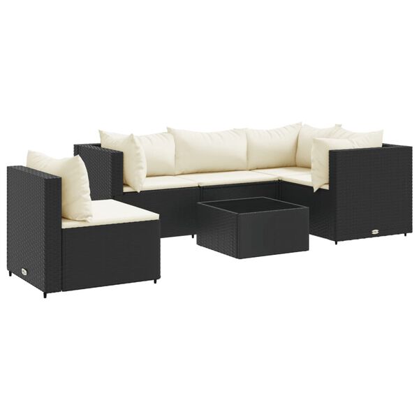 vidaXL 6-tlg. Garten-Lounge-Set mit Kissen Schwarz Poly Rattan