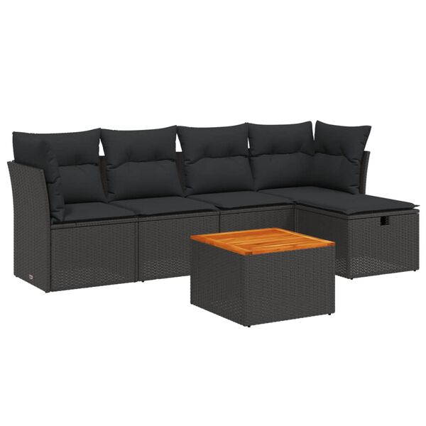 vidaXL 6-tlg. Garten-Sofagarnitur mit Kissen Schwarz Poly Rattan