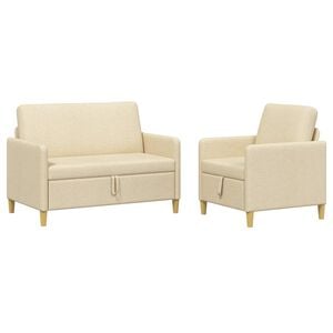 vidaXL Sofa Set mit Stauraum 2 stk. Creme Polyester