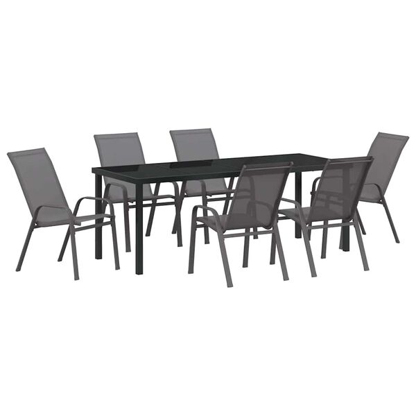 vidaXL Garten Essgruppe 7 pcs Grau und Schwarz