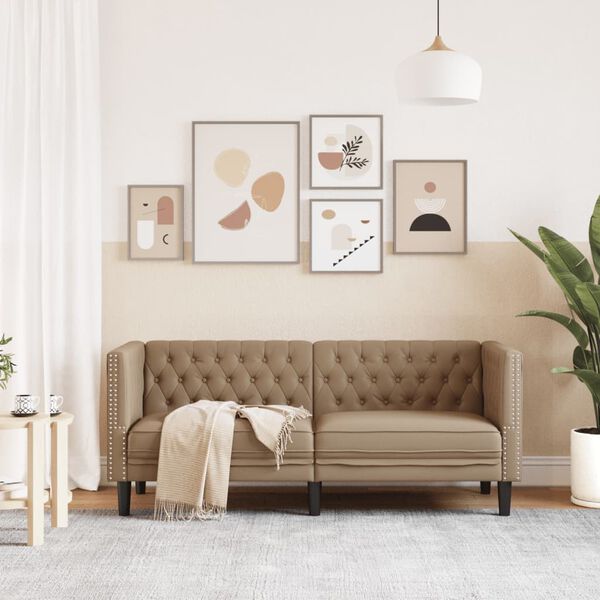vidaXL Chesterfield-Sofa 2-Sitzer Cappuccino Kunstleder