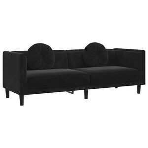 vidaXL Sofa mit Kissen 3-Sitzer Schwarz Samt