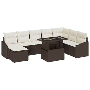 vidaXL Sofa Set 9 stk. Braun und Creme Poly-Rattan