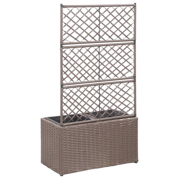 vidaXL Hochbeet mit Rankgitter 2 Töpfe 58×30×107cm Poly Rattan Braun