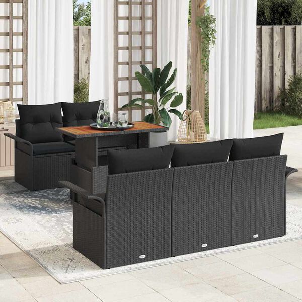 vidaXL Gartensofa-set mit Kissen 6 pcs Schwarz Poly-Rattan