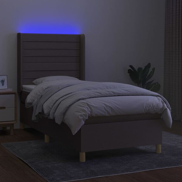 vidaXL Boxspringbett mit Matratze & LED Taupe 90x200 cm Stoff