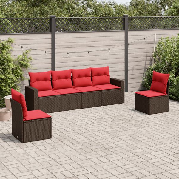 vidaXL 6-tlg. Garten-Sofagarnitur mit Kissen Braun Poly Rattan
