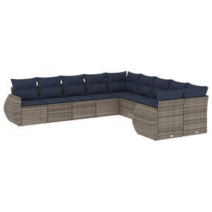 vidaXL 10-teiliges Gartensofa-Set mit Kissen, grau, Polyrattan