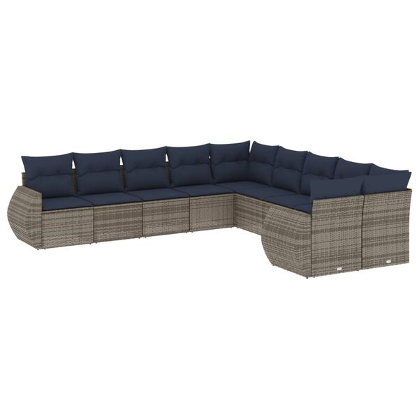 vidaXL 10-teiliges Gartensofa-Set mit Kissen, grau, Polyrattan