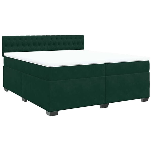 vidaXL Boxspringbett mit Matratze Dunkelgr&uuml;n 200x200 cm Samt