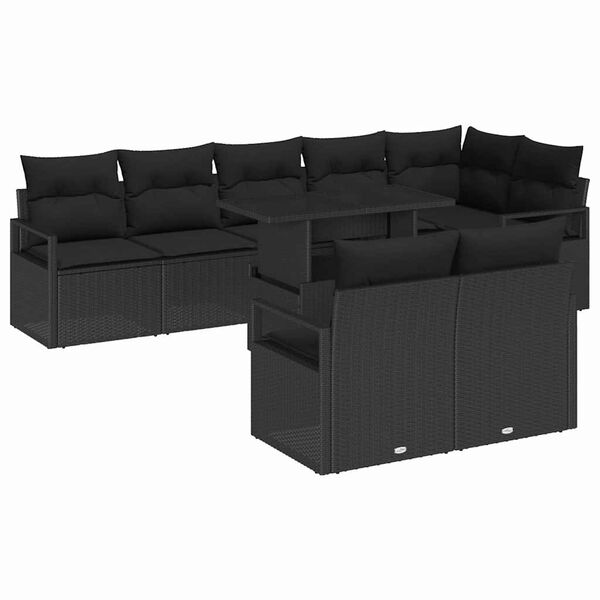 vidaXL Garten-Sofa-Set mit Kissen 9 pcs Schwarz Poly-Rattan