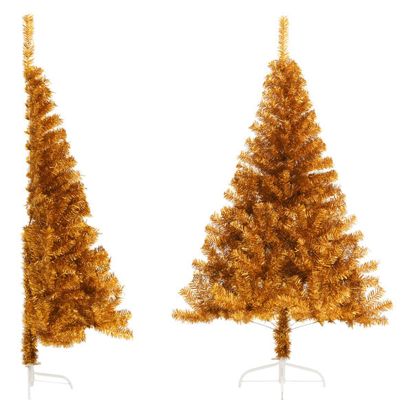 vidaXL K&uuml;nstlicher Halb-Weihnachtsbaum mit St&auml;nder Gold 120 cm PET