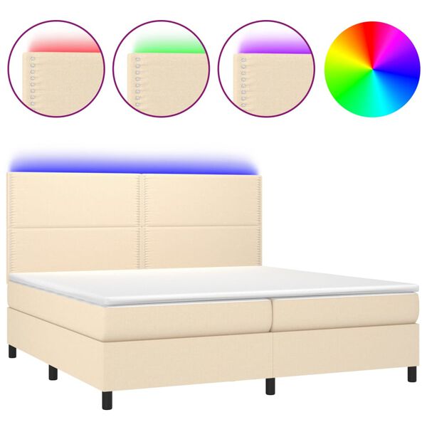 vidaXL Boxspringbett mit Matratze & LED Creme 200x200 cm Stoff