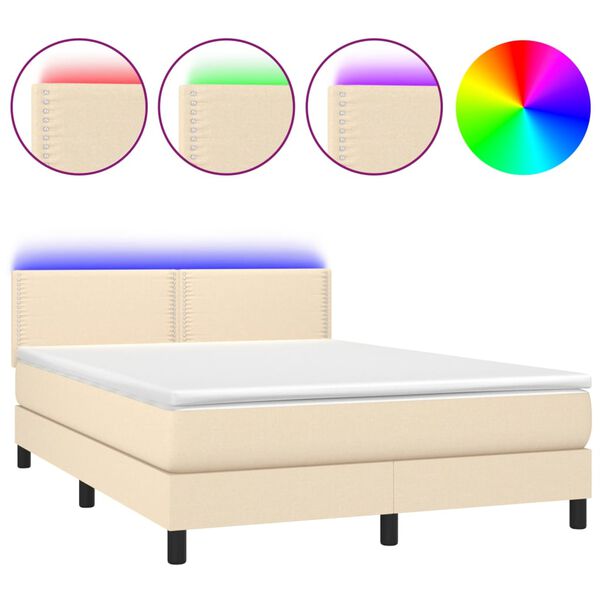 vidaXL Boxspringbett mit Matratze & LED Creme 140x200 cm Stoff