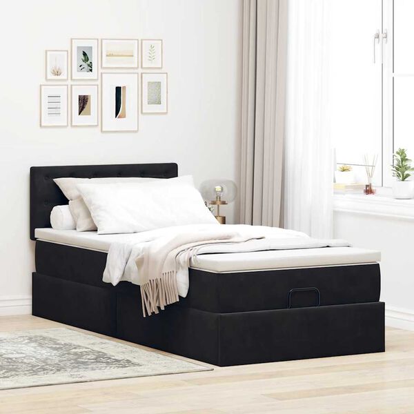 vidaXL Ottoman-Bett mit Matratze & LEDs Schwarz 100x200 cm Samt