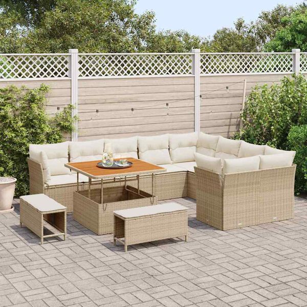 vidaXL Garten-Sofa-Set mit Kissen mit Speicher 12 pcs Beige und Creme