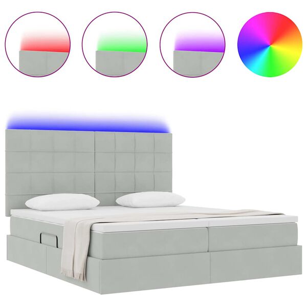 vidaXL Bett mit LED-Lichtleisten Hellgrau 180 x 200 cm Samt
