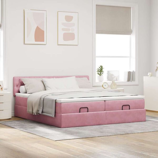 vidaXL Ottoman-Bett mit Matratzen Rosa 160x200 cm Samt