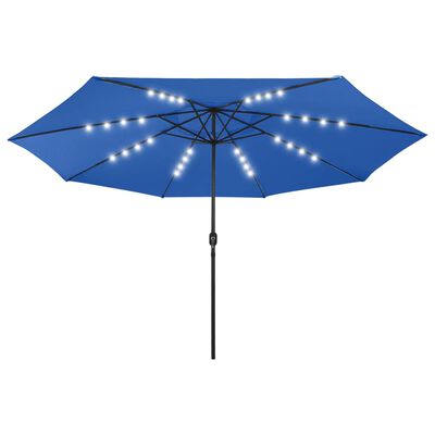 vidaXL Sonnenschirm mit LED-Leuchten und Metallmast 400 cm Azurblau