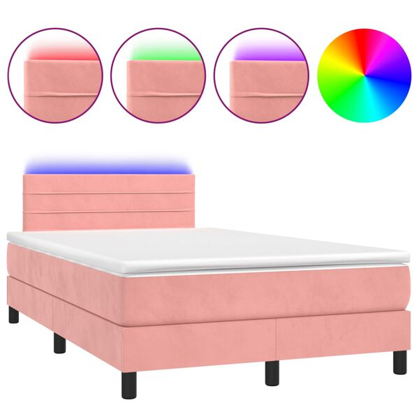 vidaXL Boxspringbett mit Matratze & LED Rosa 120x200 cm Samt
