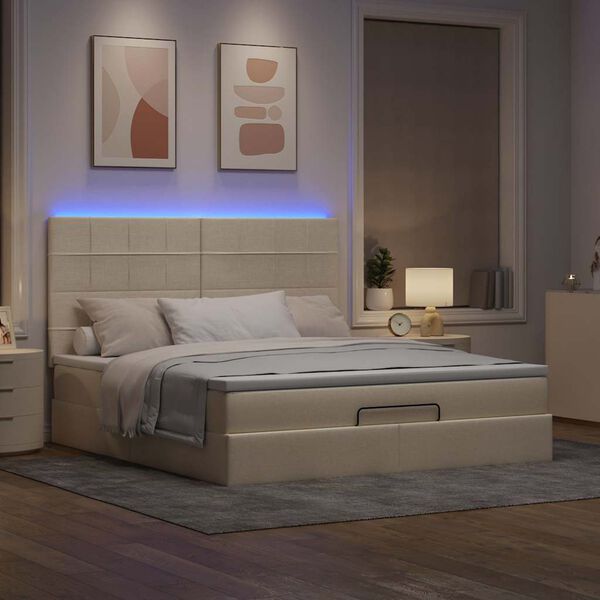 vidaXL Ottoman-Bett mit Matratze & LEDs Creme 180x200 cm Stoff