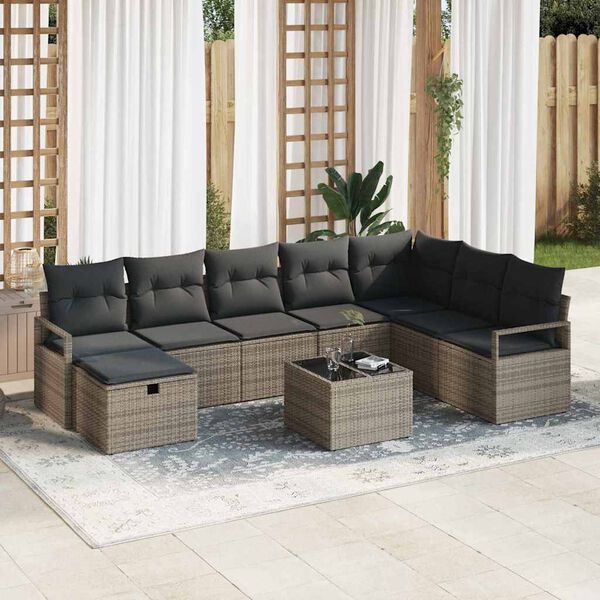 vidaXL Garten-Sofa-Set 9 pcs Grau Poly Rattan
