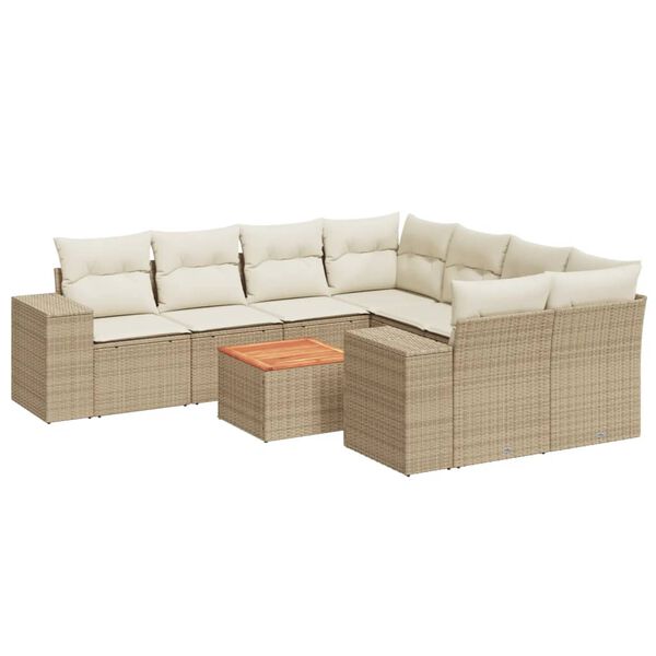 vidaXL 9-tlg. Garten-Sofagarnitur mit Kissen Beige Poly Rattan