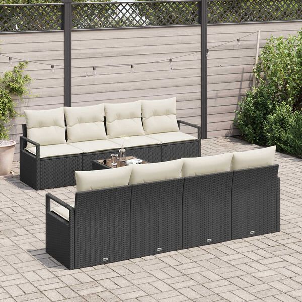 vidaXL Gartensofa-set mit Kissen 9 pcs Schwarz und Creme Poly-Rattan