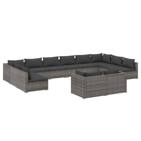 vidaXL 12-tlg. Garten-Lounge-Set mit Kissen Grau Poly Rattan