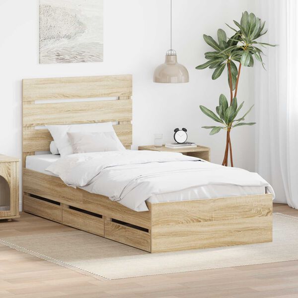 vidaXL Bettrahmen Sonoma-Eiche 90 x 190 cm Ingenieurs Holz