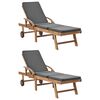 vidaXL Sonnenliegen mit Auflagen 2 Stk. Massivholz Teak Dunkelgrau