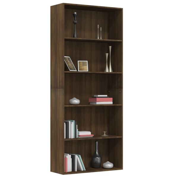 vidaXL B&uuml;cherregal 5 F&auml;cher Braun Eichen-Optik 80x30x189 cm