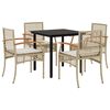vidaXL 5-tlg. Garten-Essgruppe mit Kissen Beige Poly Rattan