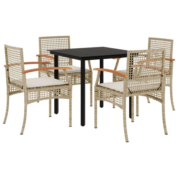 vidaXL 5-tlg. Garten-Essgruppe mit Kissen Beige Poly Rattan