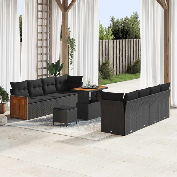 vidaXL Gartensofa-set mit Kissen 12 pcs Schwarz Poly-Rattan