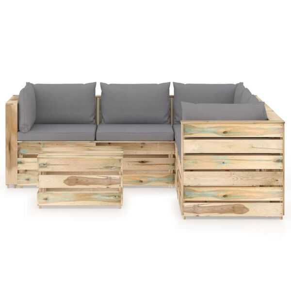 vidaXL 6-tlg. Garten-Lounge-Set mit Kissen Gr&uuml;n Impr&auml;gniertes Holz