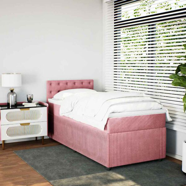 vidaXL Boxspringbett mit Matratze Rosa 100x200 cm Samt