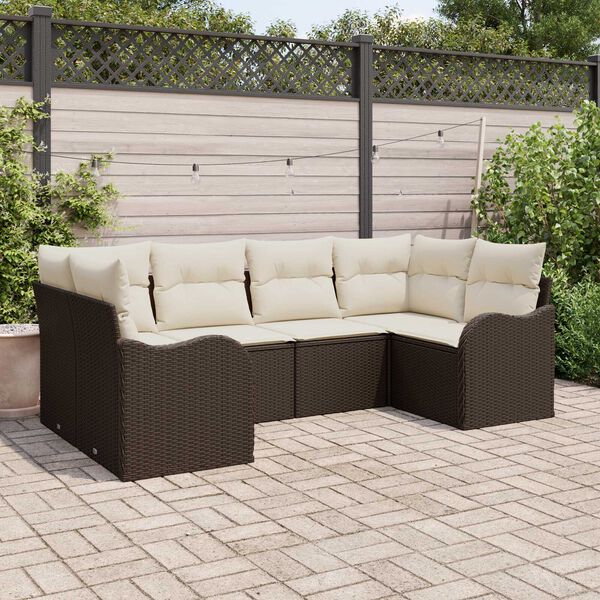 vidaXL Garten-Sofa-Set mit Kissen 6 pcs Braun und Wei&szlig; Poly Rattan